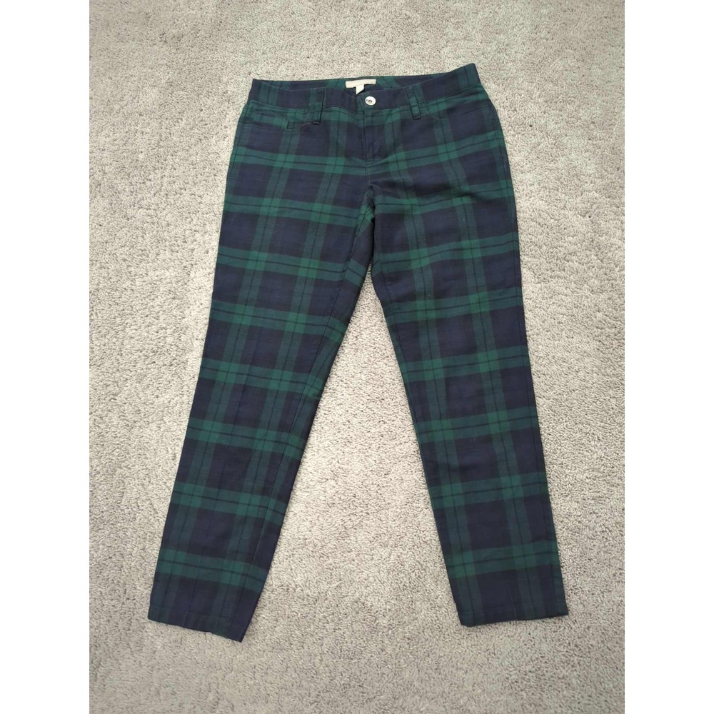 Banana Republic Pants Womens 10 Green Plaid Mid Rise Skinny Stretch Classic